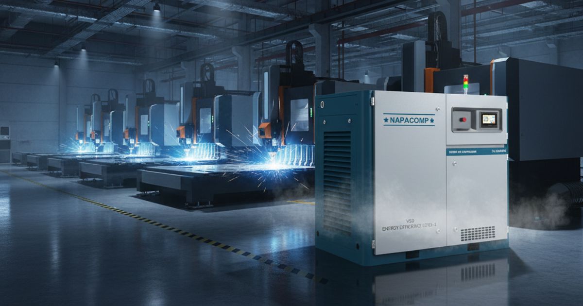 Vai trò của máy nén khí trục vít trong quá trình thúc đẩy chất lượng của cắt laser kim loại và phi kim loại 1 may nen khi hoat dong trong xuong cat lazer